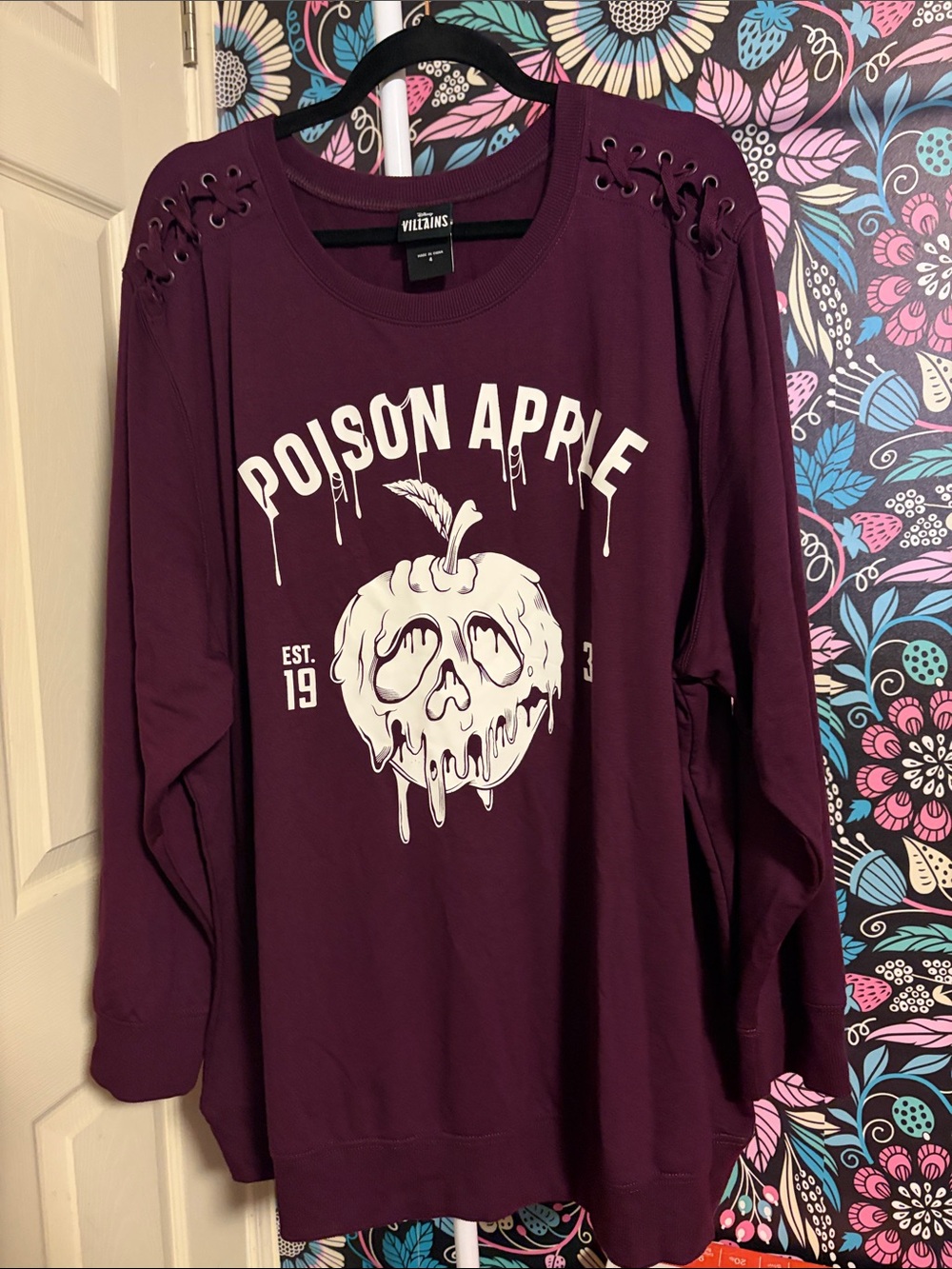 Disney Poison Apple Lace-Up Shoulder Pullover Sweatshirt - Plum & White